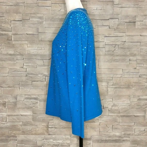 Chico's blue sequin silk cardigan - Picture 4 of 8